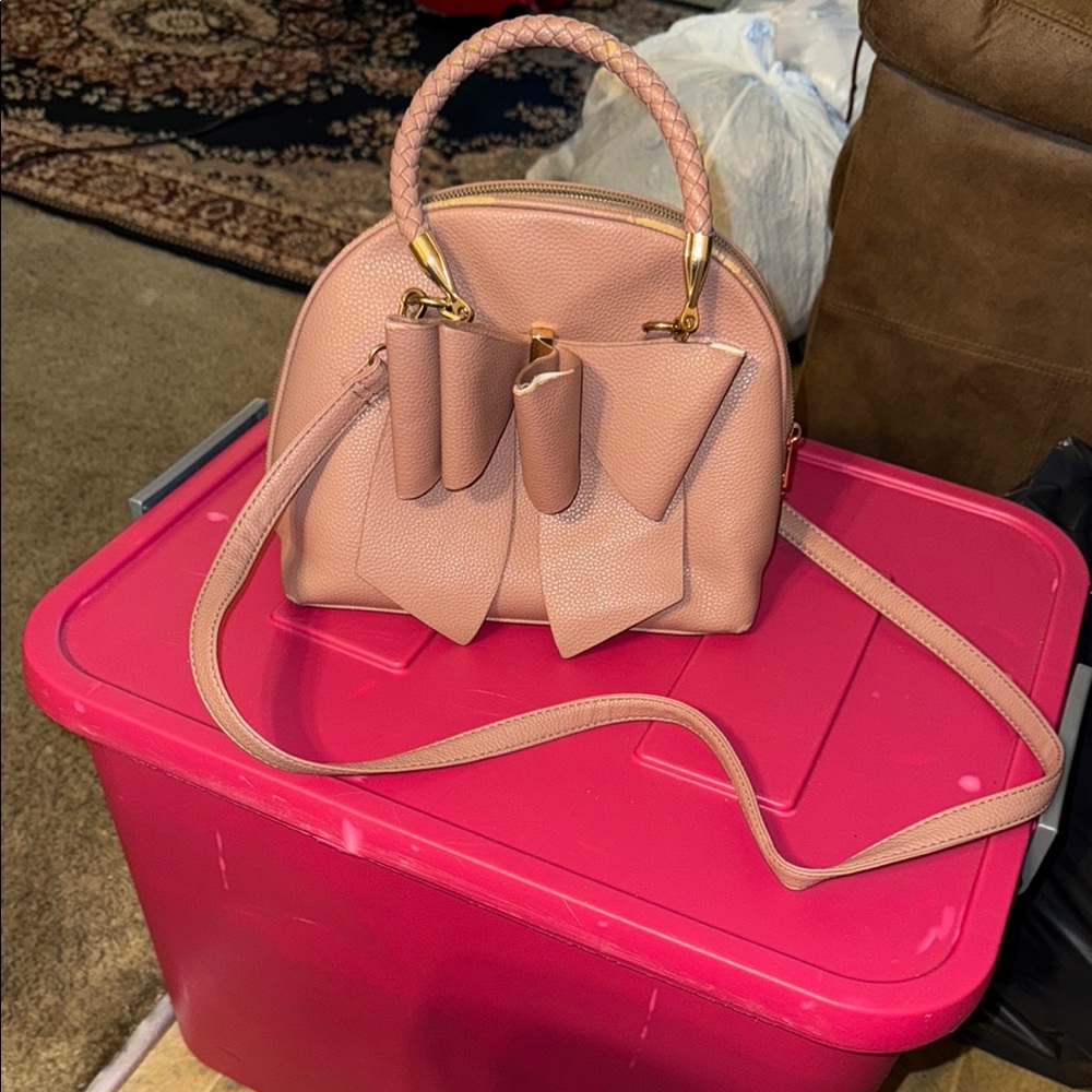 Pink Leather Satchel with Structured Design